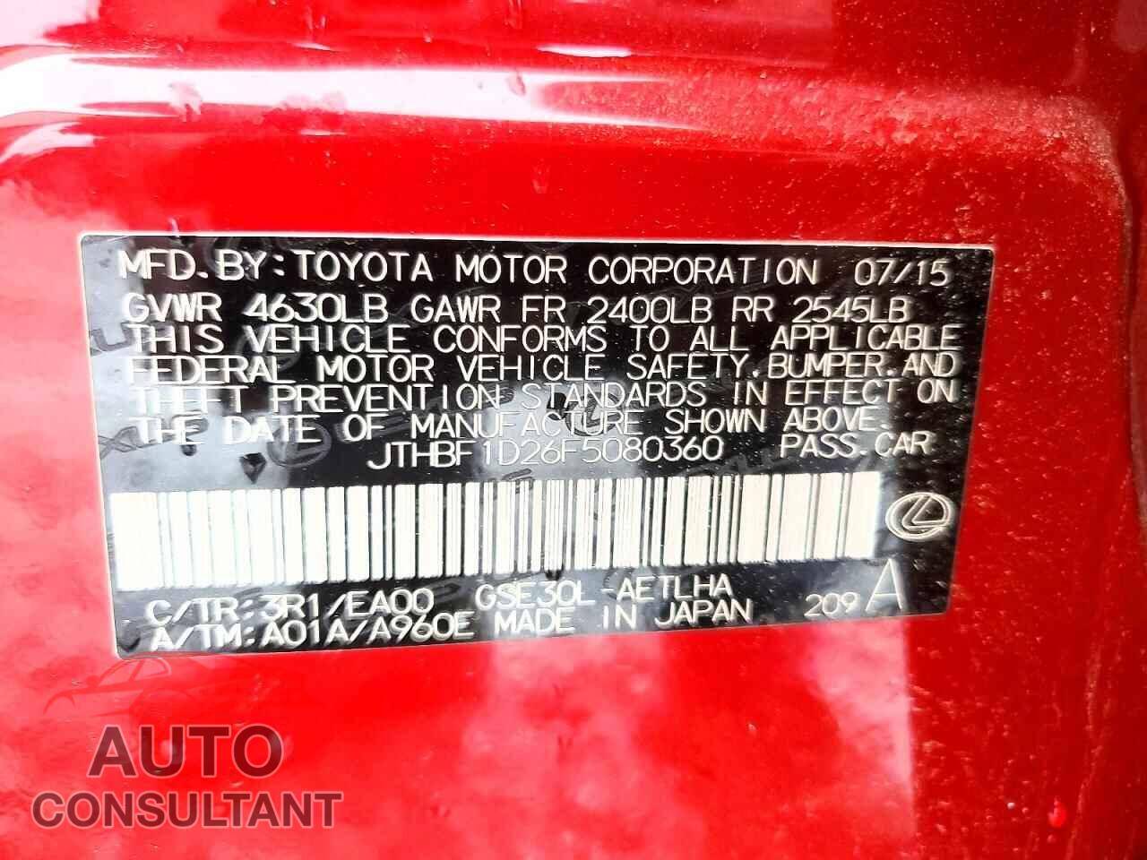 LEXUS IS 2015 - JTHBF1D26F5080360