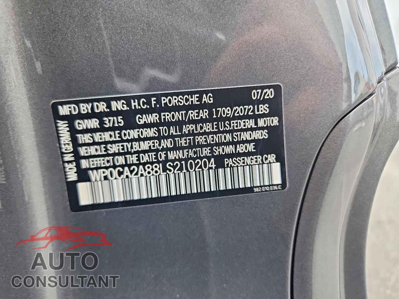 PORSCHE BOXSTER 2020 - WP0CA2A88LS210204