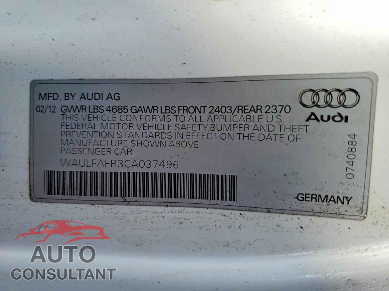 AUDI A5 2012 - WAULFAFR3CA037496