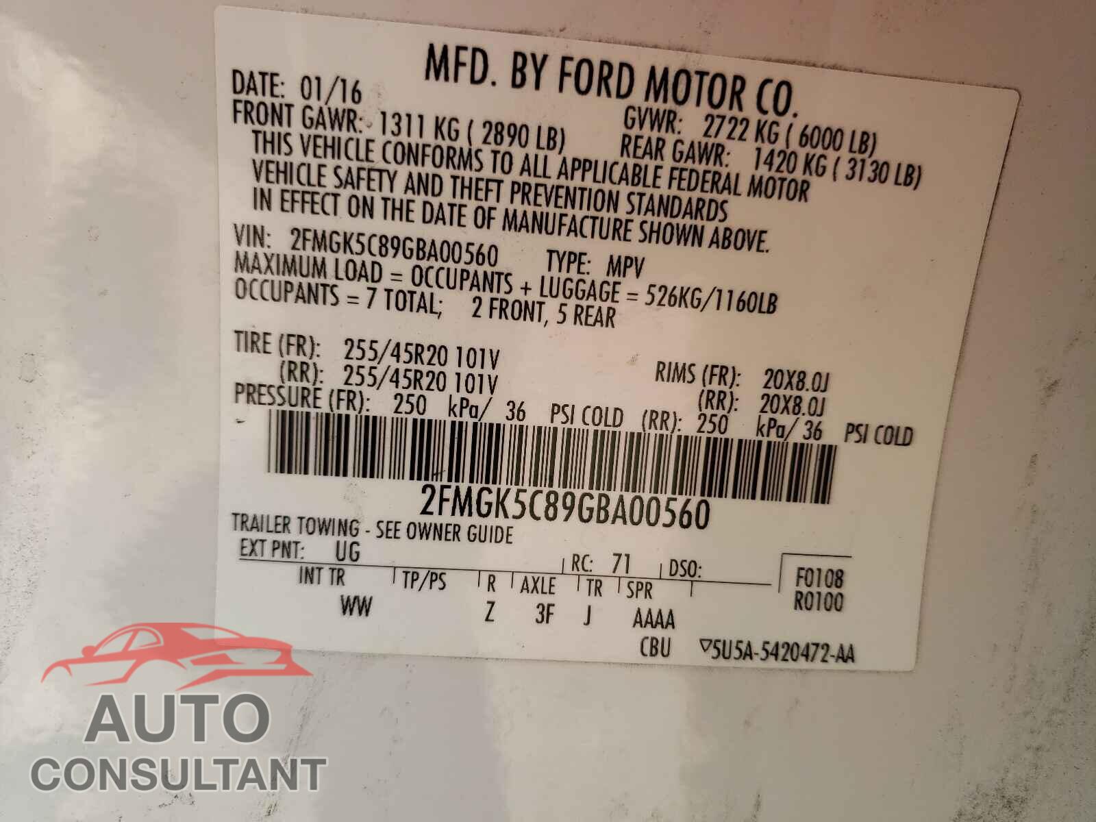FORD FLEX 2016 - 2FMGK5C89GBA00560