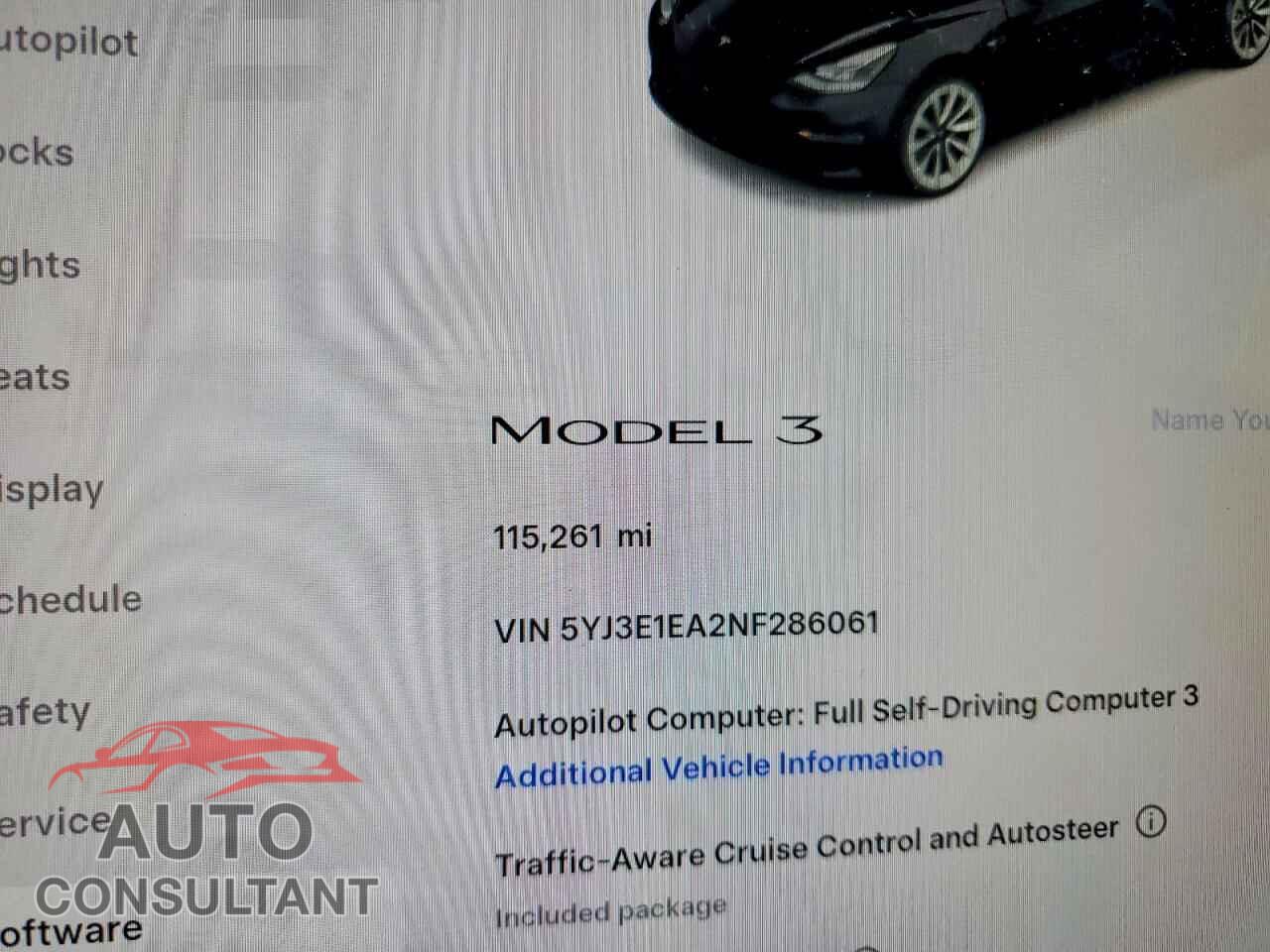 TESLA MODEL 3 2022 - 5YJ3E1EA2NF286061