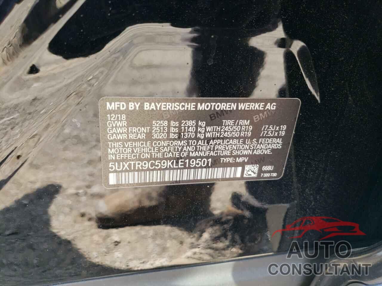BMW X3 2019 - 5UXTR9C59KLE19501