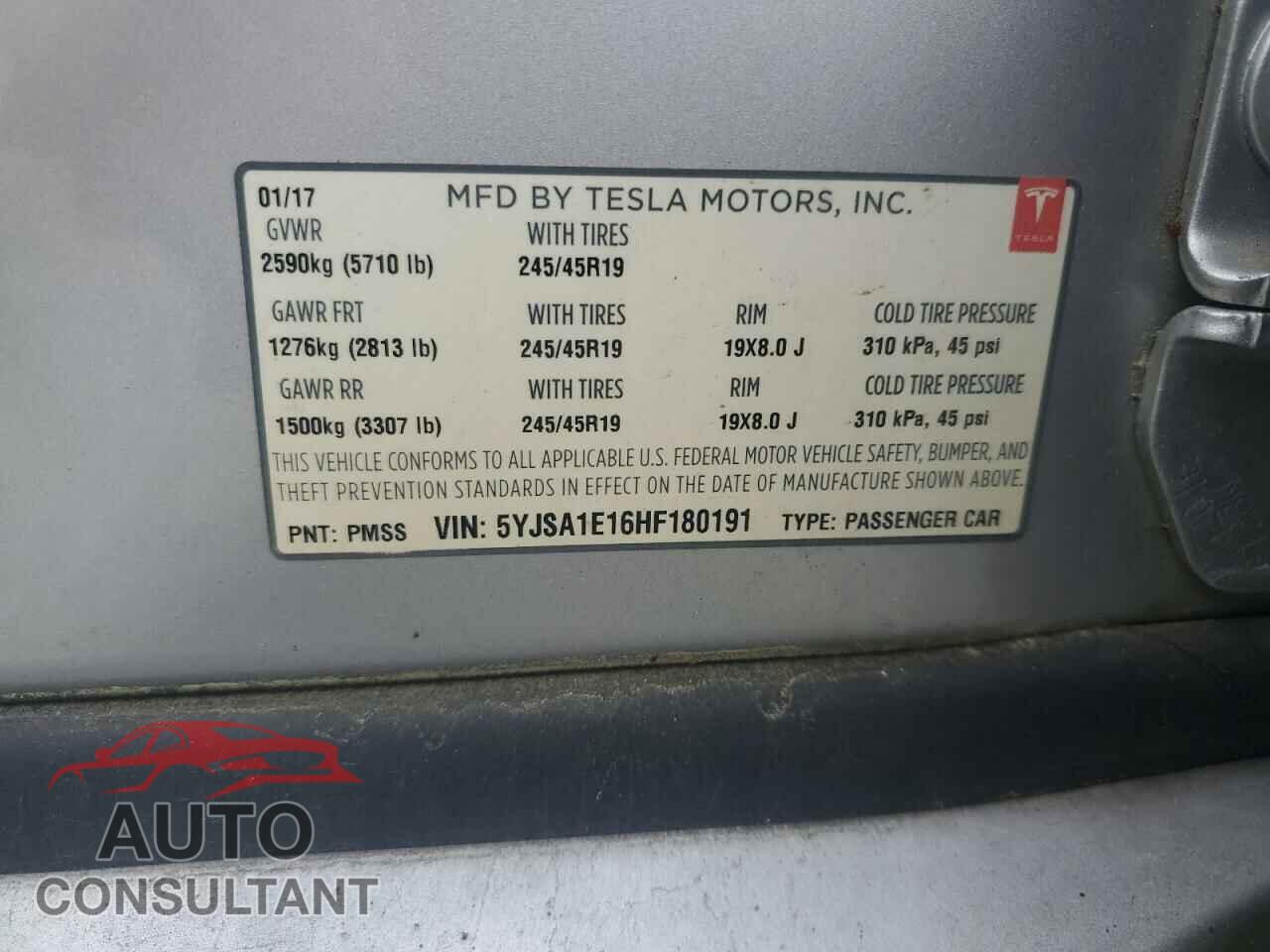 TESLA MODEL S 2017 - 5YJSA1E16HF180191