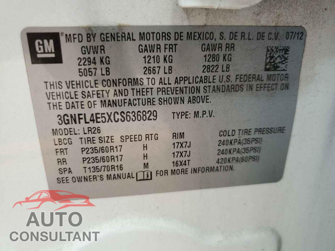 CHEVROLET CAPTIVA 2012 - 3GNFL4E5XCS636829