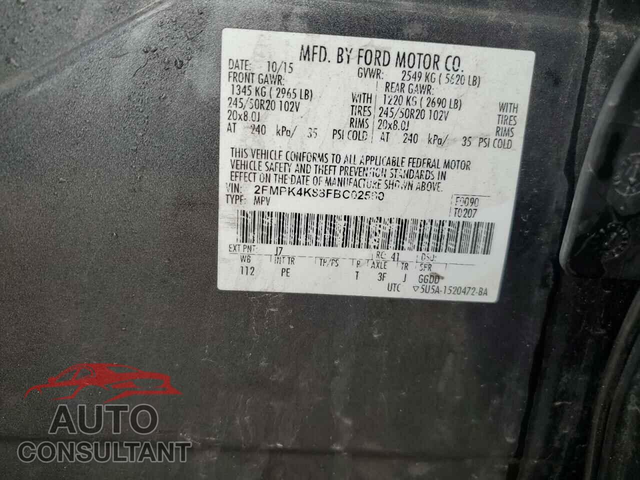 FORD EDGE 2015 - 2FMPK4K88FBC02560