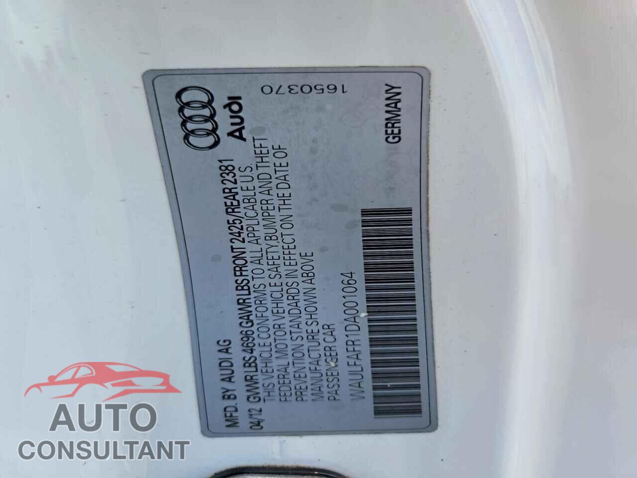 AUDI A5 2013 - WAULFAFR1DA001064