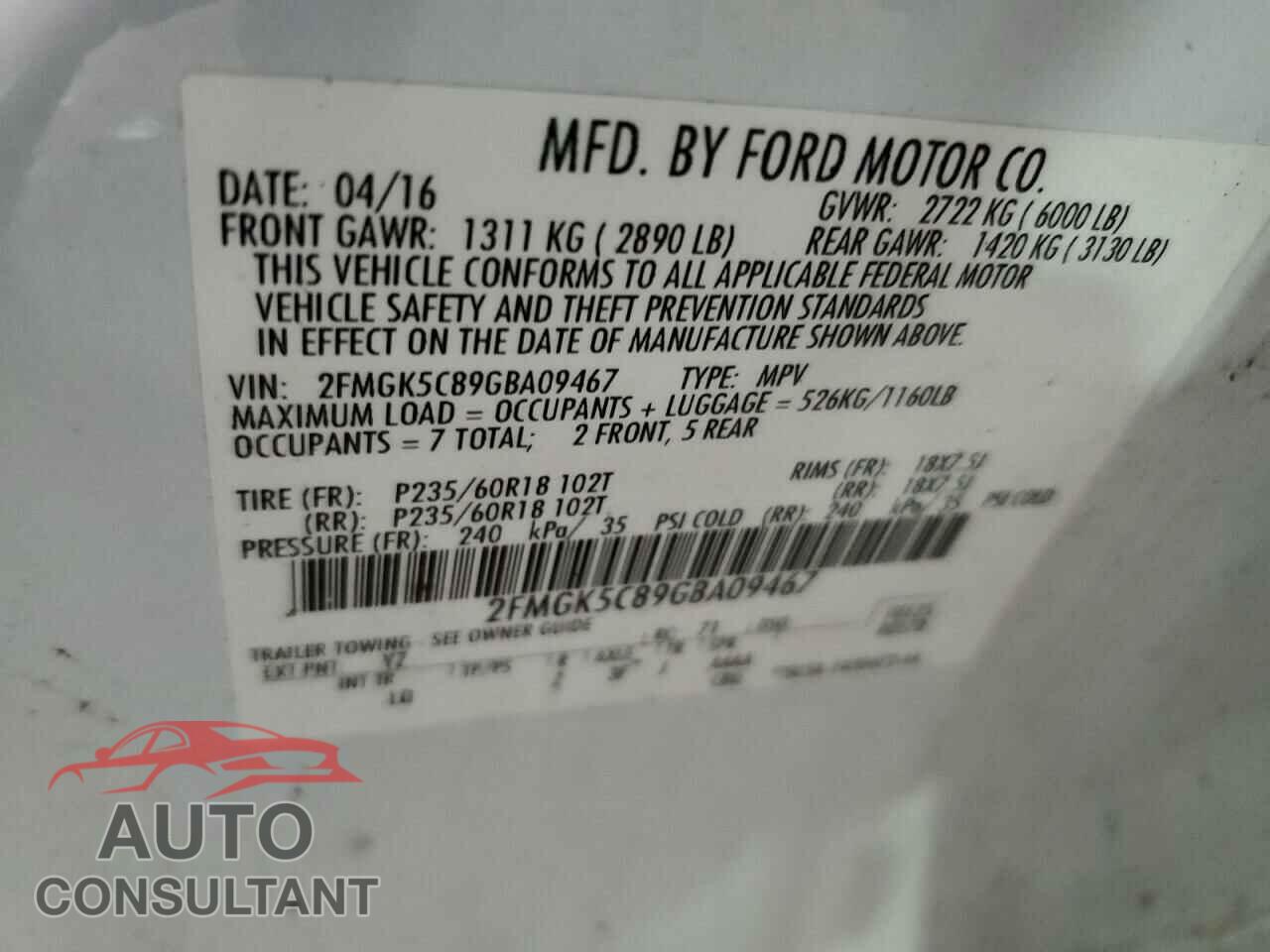 FORD FLEX 2016 - 2FMGK5C89GBA09467