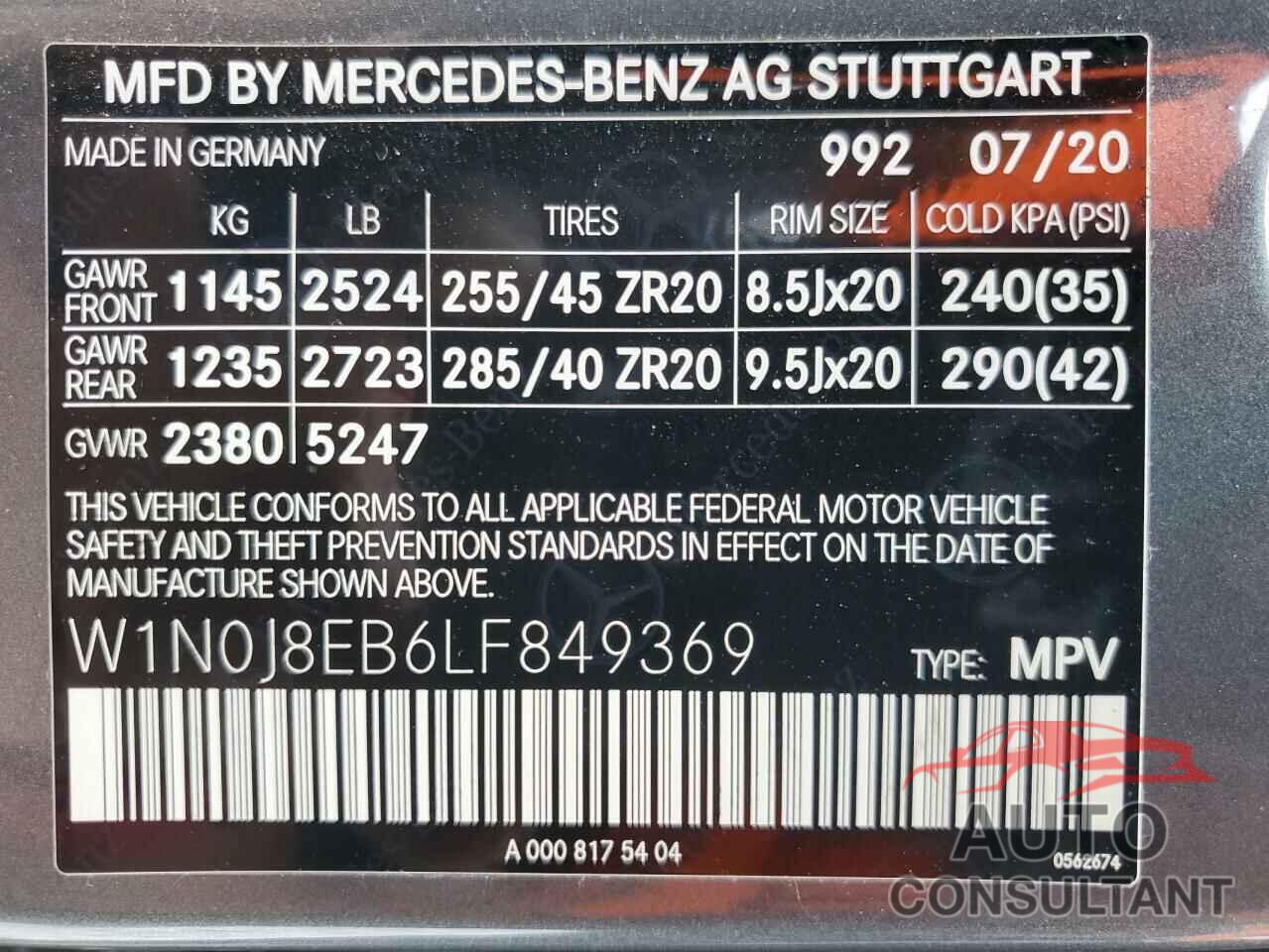 MERCEDES-BENZ GLC-CLASS 2020 - W1N0J8EB6LF849369