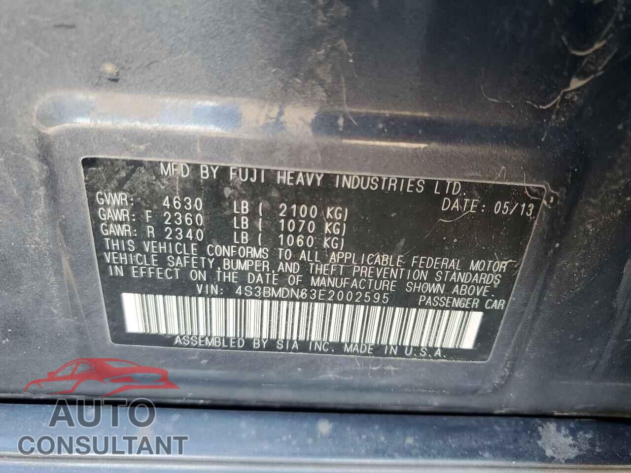 SUBARU LEGACY 2014 - 4S3BMDN63E2002595