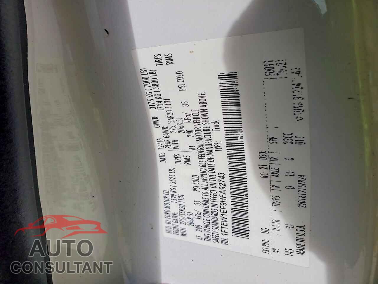 FORD F150 2017 - 1FTEW1EF9HFA92743