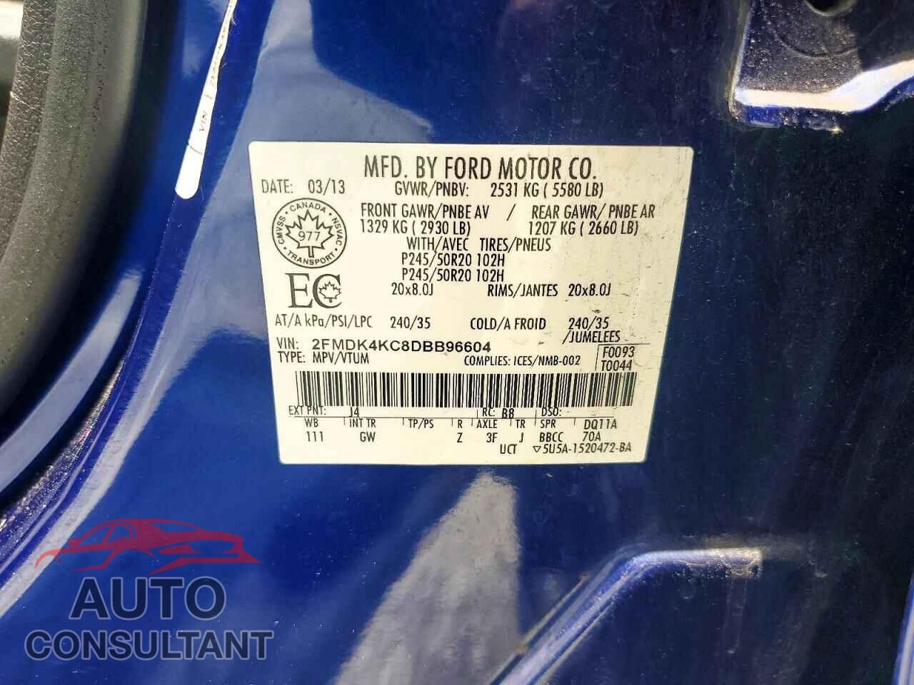 FORD EDGE 2013 - 2FMDK4KC8DBB96604