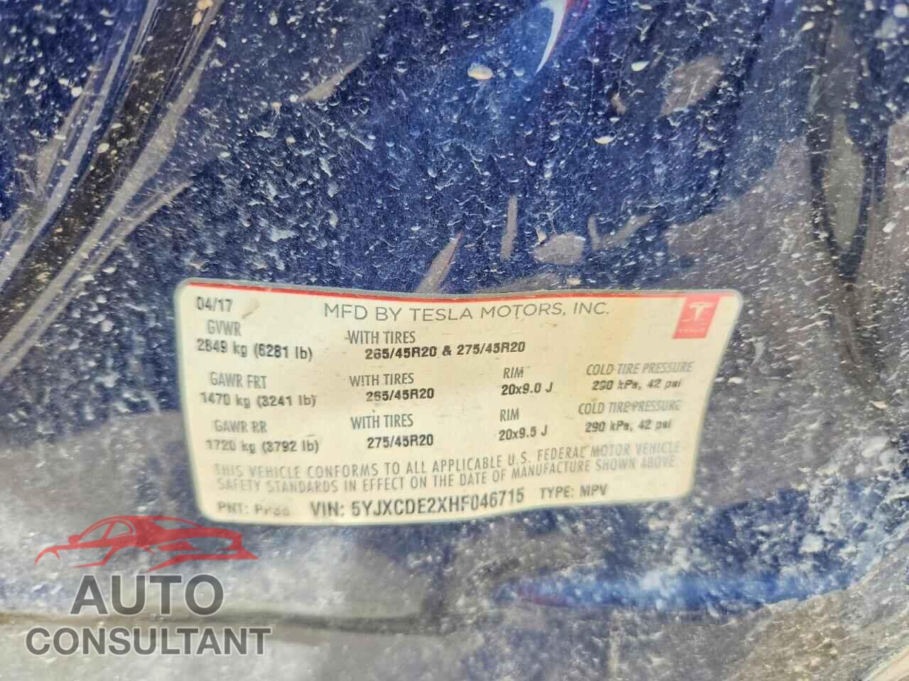 TESLA MODEL X 2017 - 5YJXCDE2XHF046715