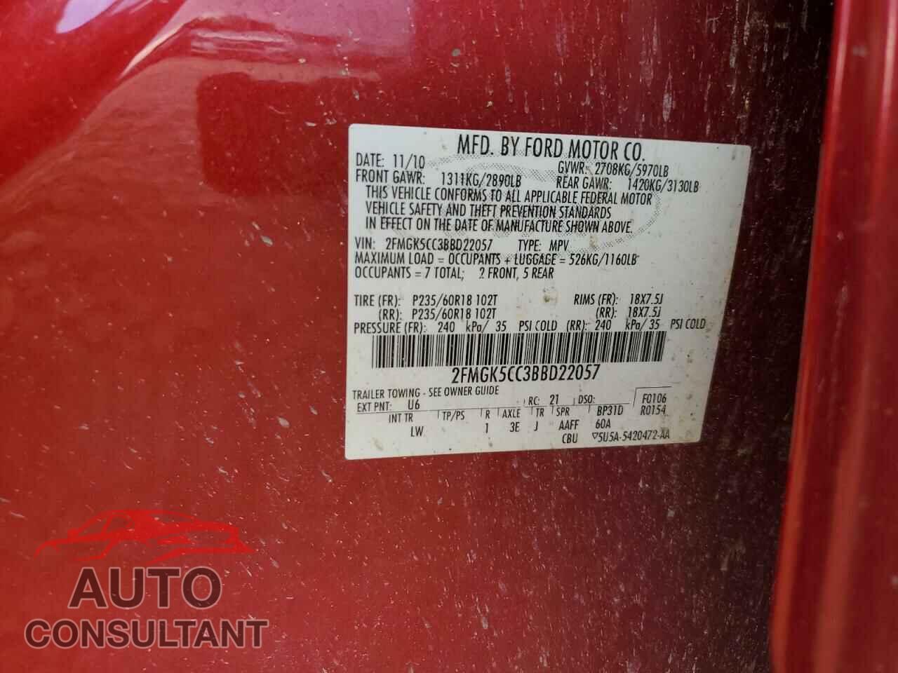 FORD FLEX 2011 - 2FMGK5CC3BBD22057