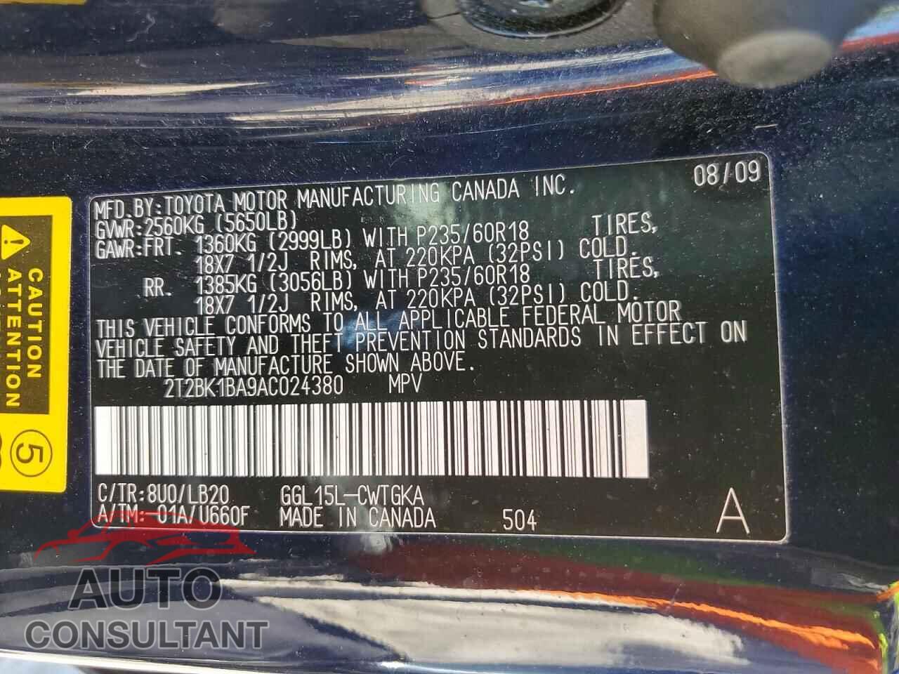 LEXUS RX350 2010 - 2T2BK1BA9AC024380
