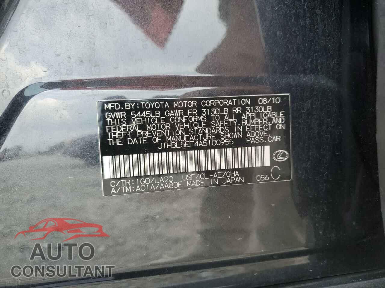 LEXUS LS460 2010 - JTHBL5EF4A5100955