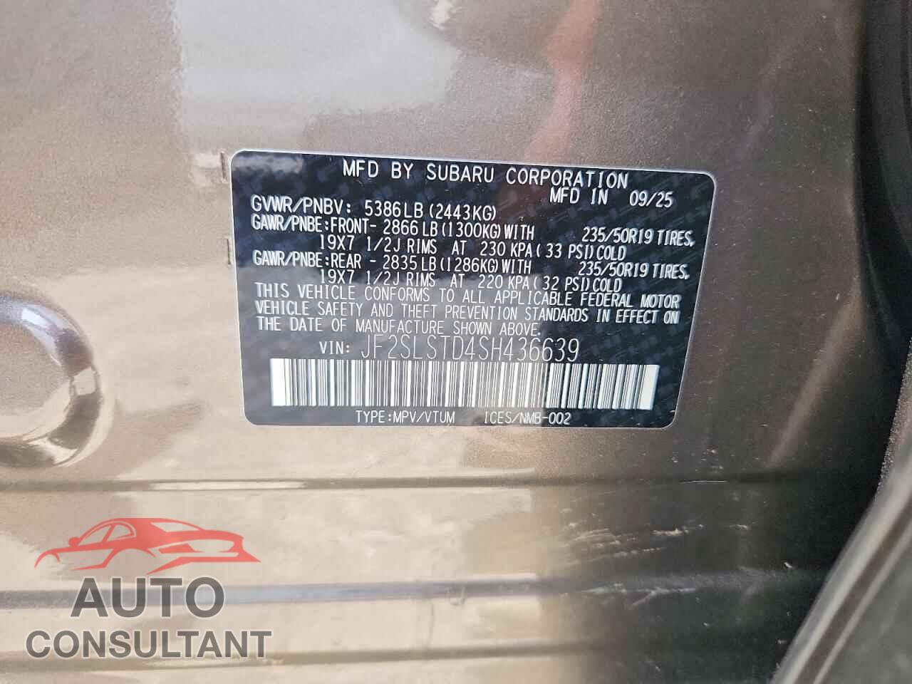 SUBARU FORESTER 2025 - JF2SLSTD4SH436639