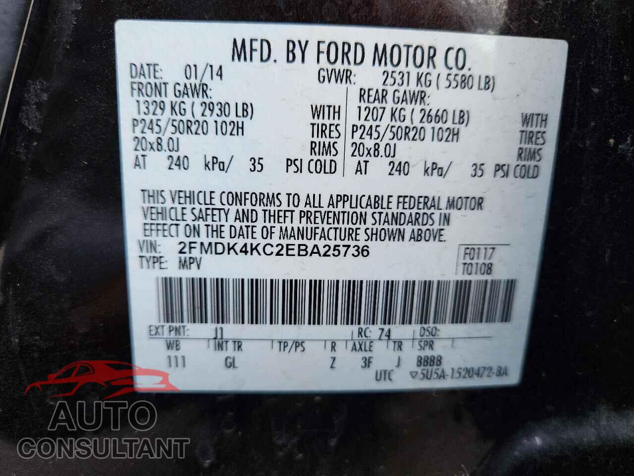 FORD EDGE 2014 - 2FMDK4KC2EBA25736