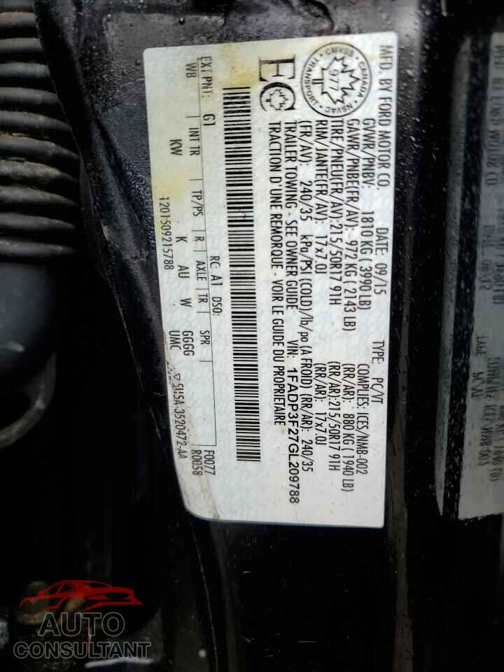 FORD FOCUS 2016 - 1FADP3F27GL209788