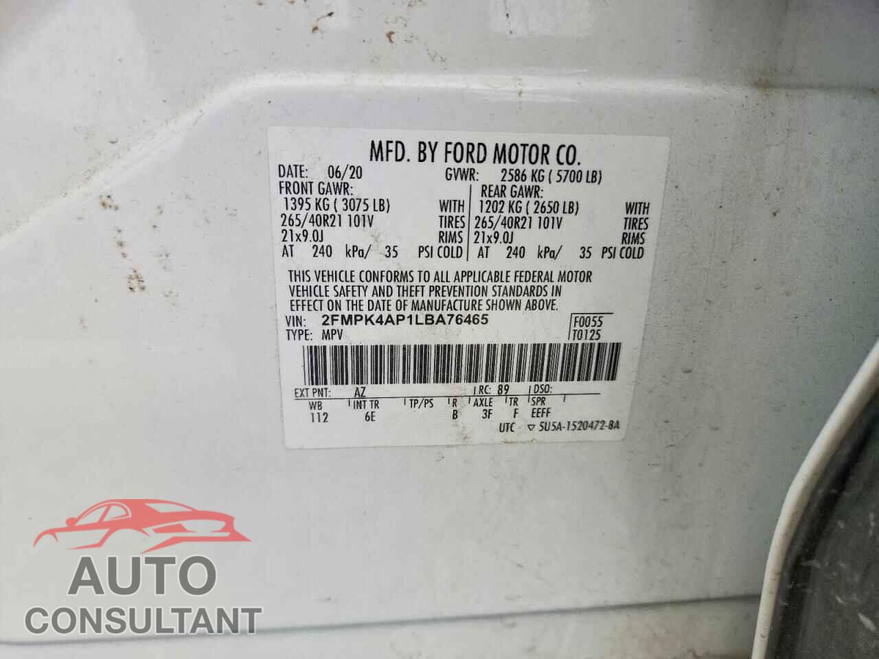 FORD EDGE 2020 - 2FMPK4AP1LBA76465