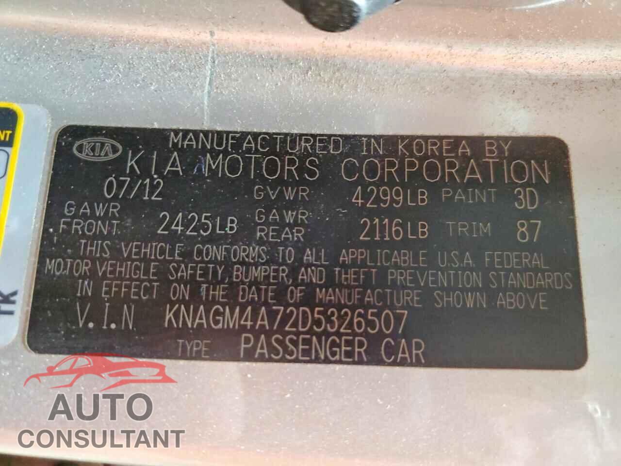 KIA OPTIMA 2013 - KNAGM4A72D5326507