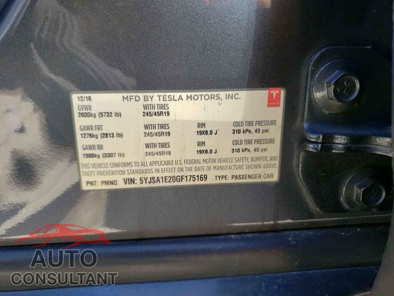 TESLA MODEL S 2016 - 5YJSA1E20GF175169