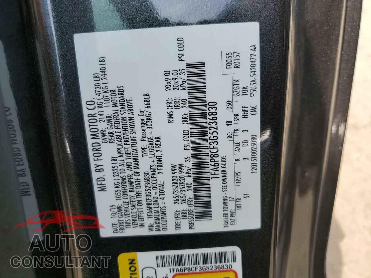 FORD MUSTANG 2016 - 1FA6P8CF3G5236830