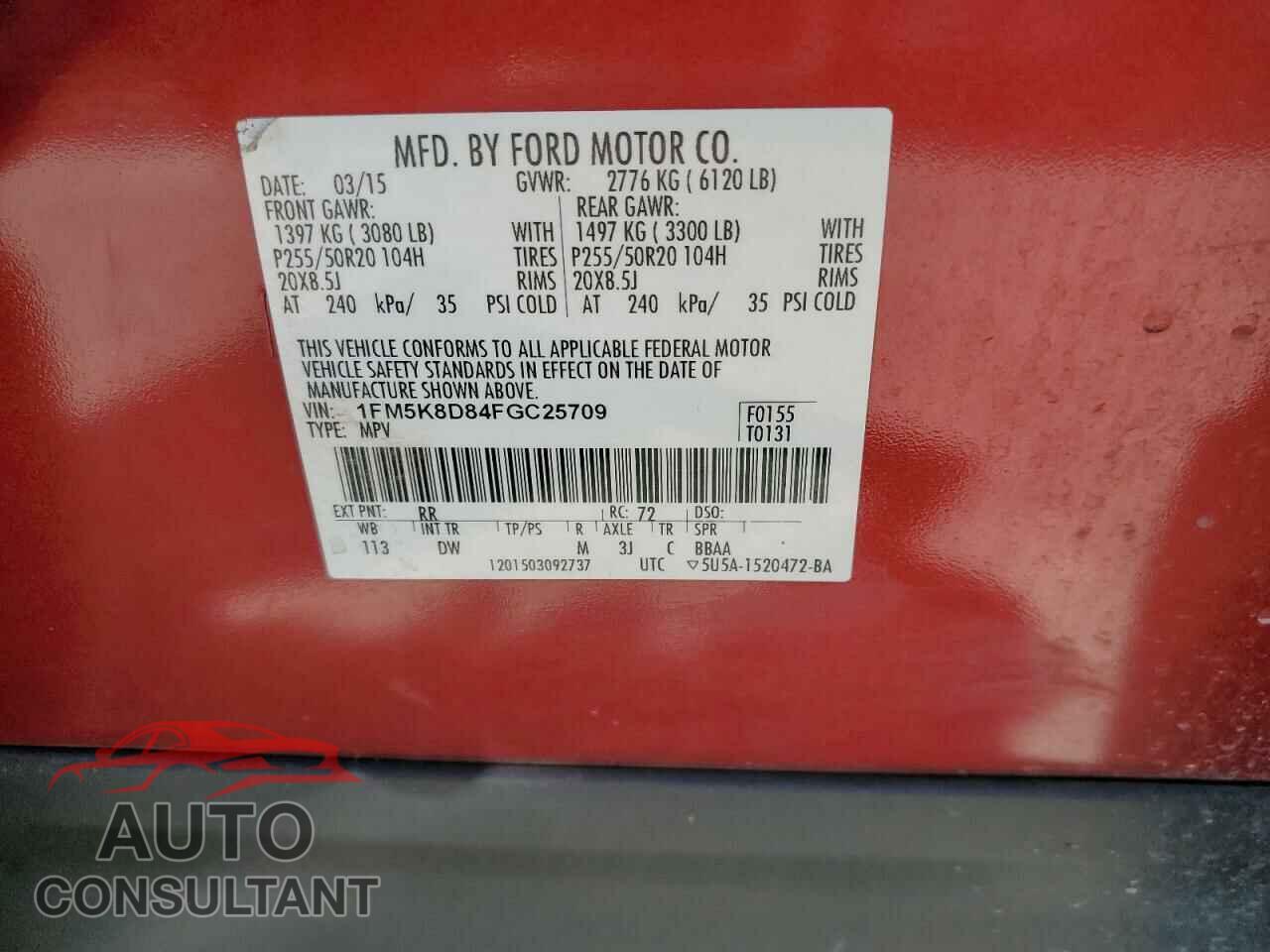 FORD EXPLORER 2015 - 1FM5K8D84FGC25709
