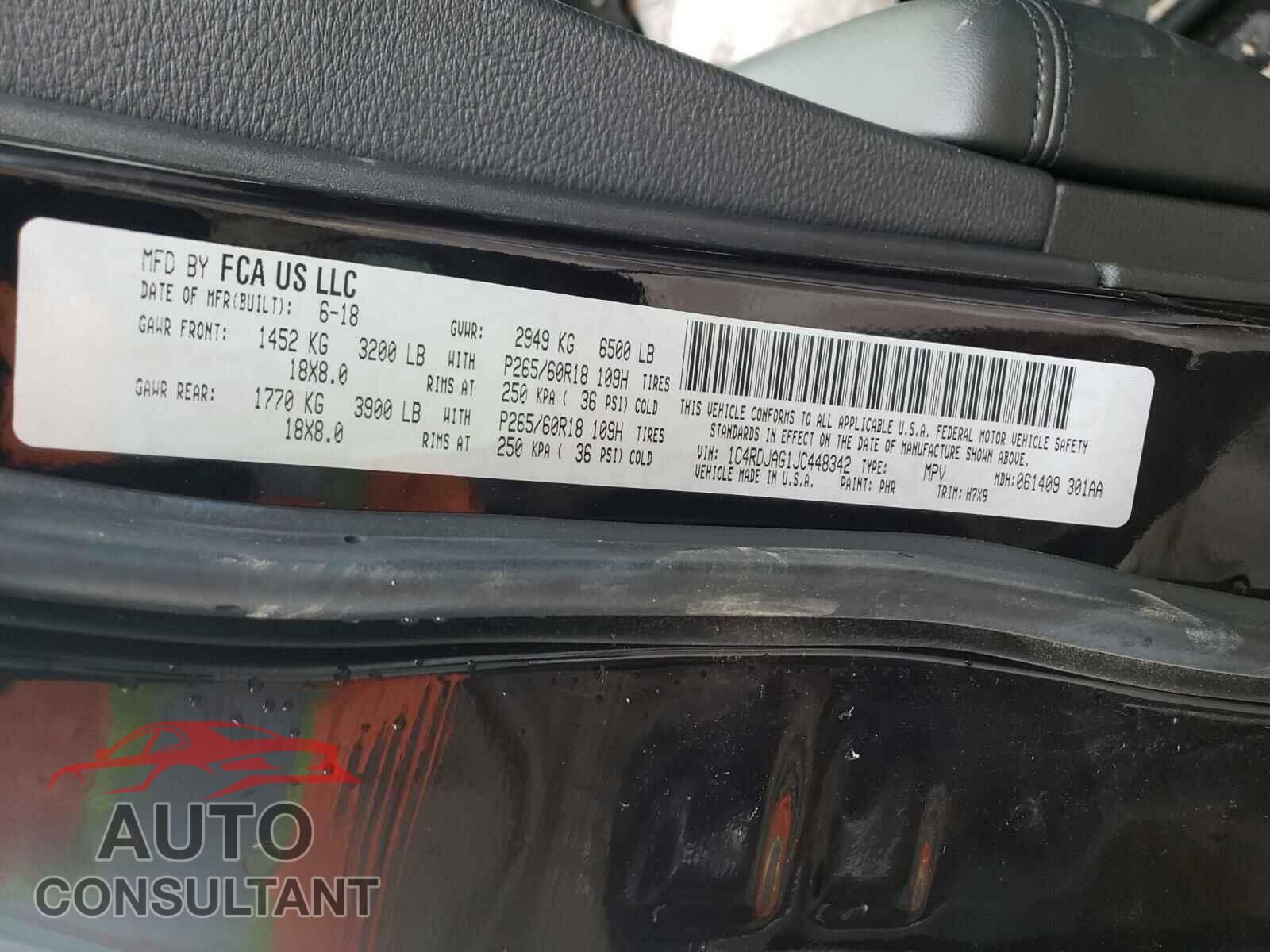 DODGE DURANGO 2018 - 1C4RDJAG1JC448342