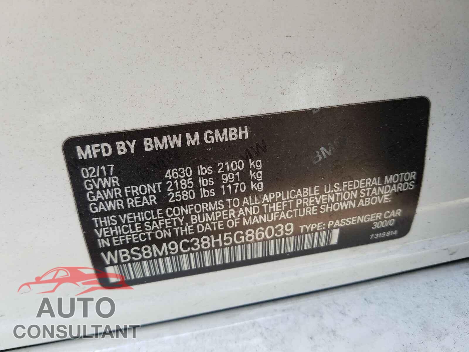BMW M3 2017 - WBS8M9C38H5G86039