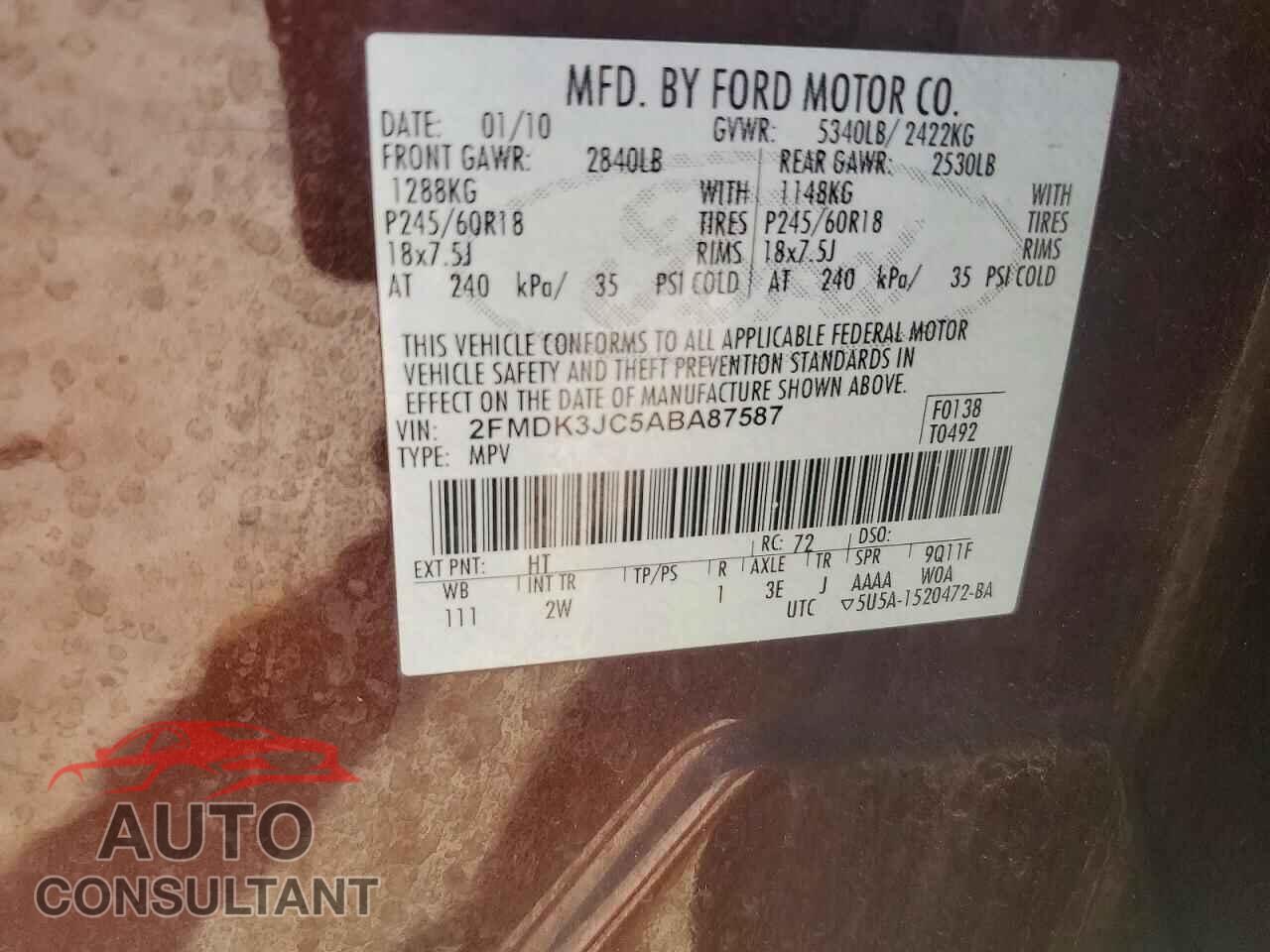 FORD EDGE 2010 - 2FMDK3JC5ABA87587