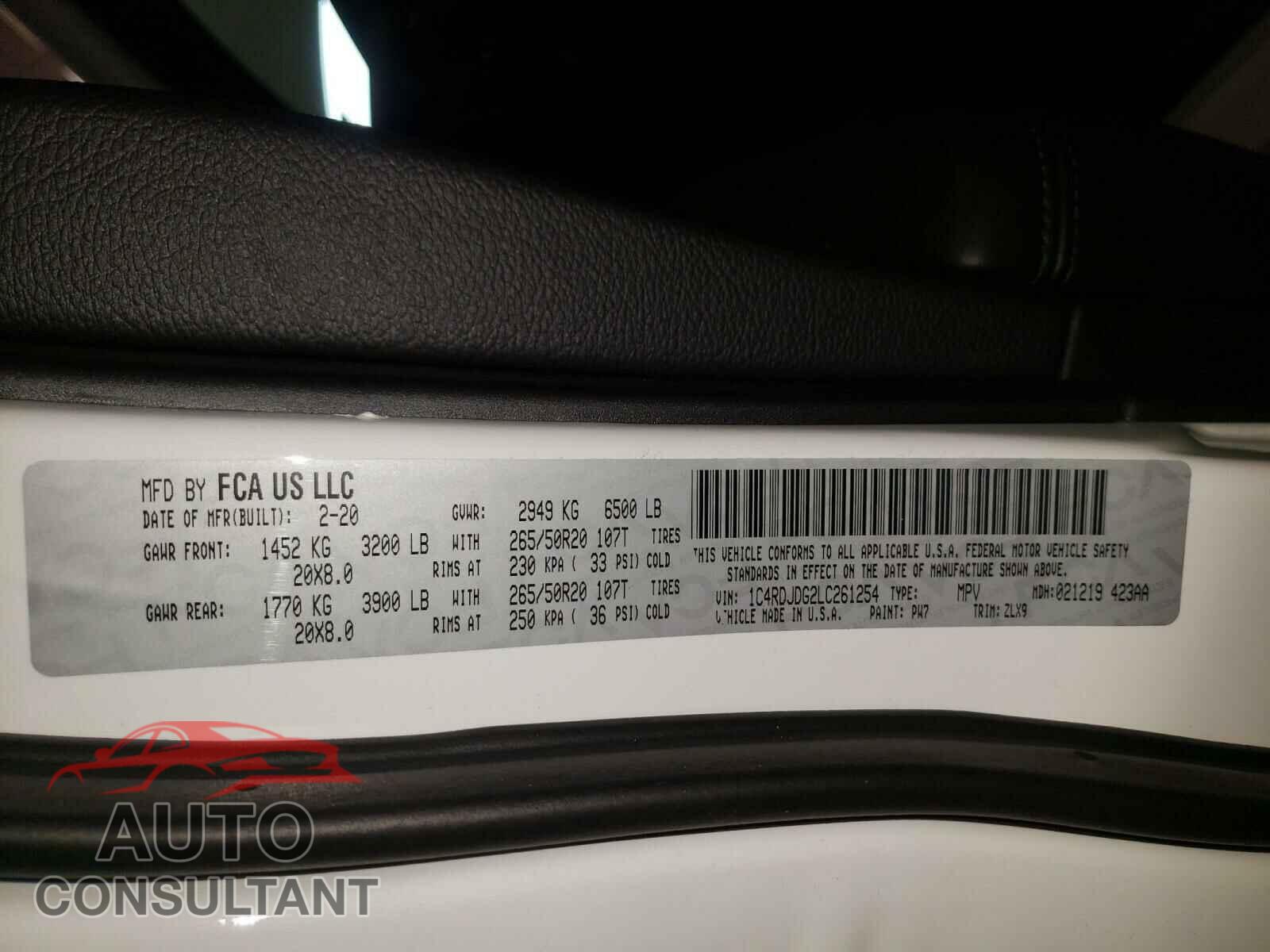 DODGE DURANGO 2020 - 1C4RDJDG2LC261254