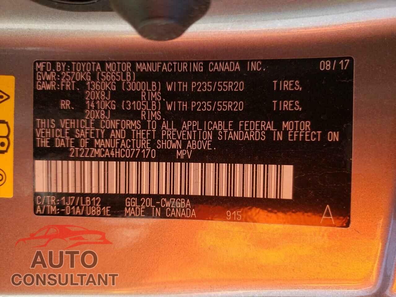LEXUS RX350 2017 - 2T2ZZMCA4HC077170