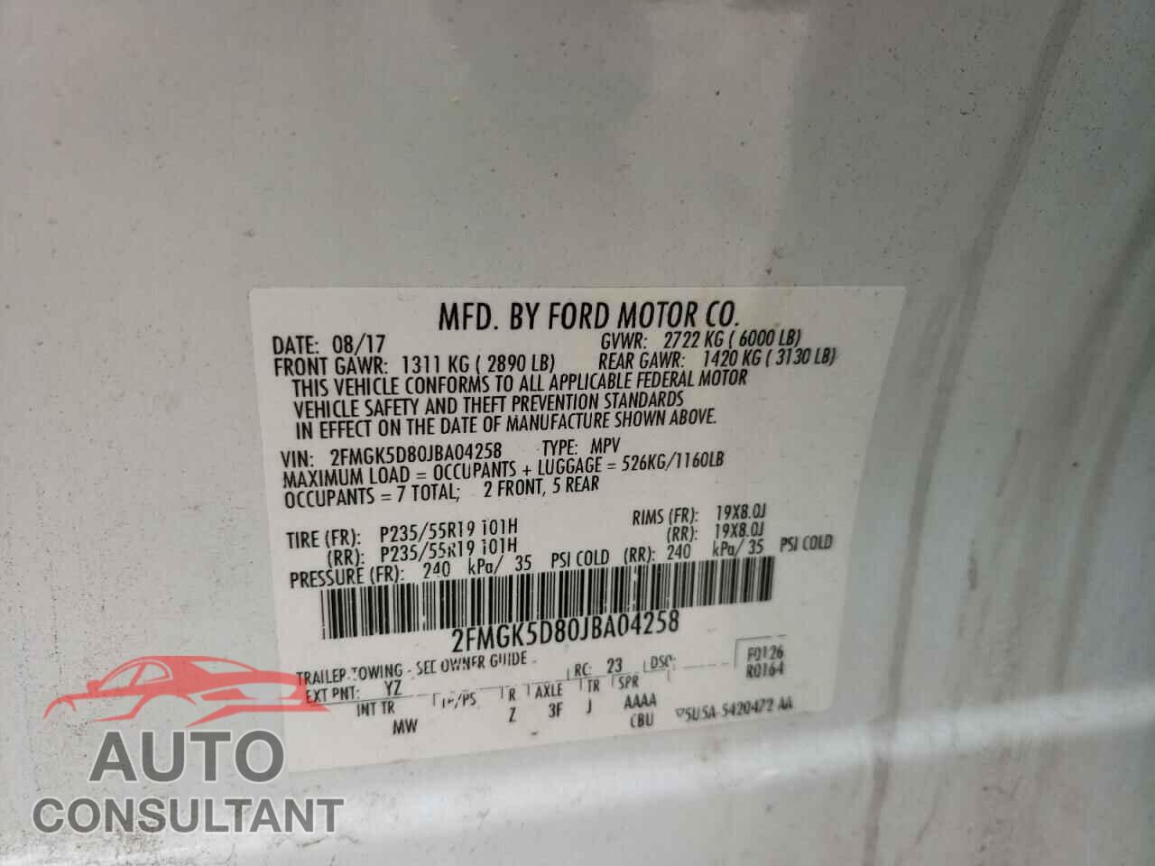 FORD FLEX 2018 - 2FMGK5D80JBA04258