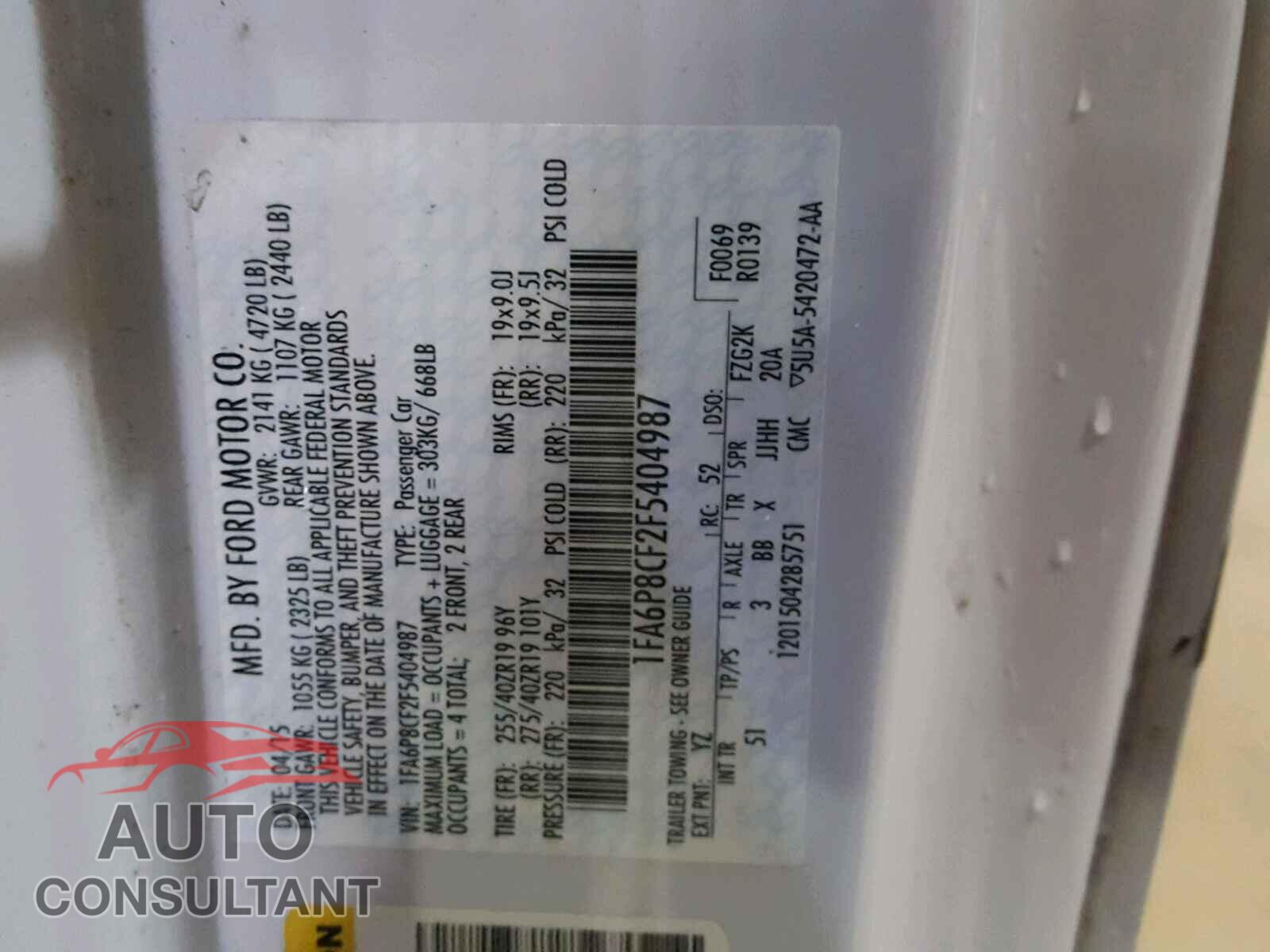 FORD MUSTANG 2015 - 1FA6P8CF2F5404987