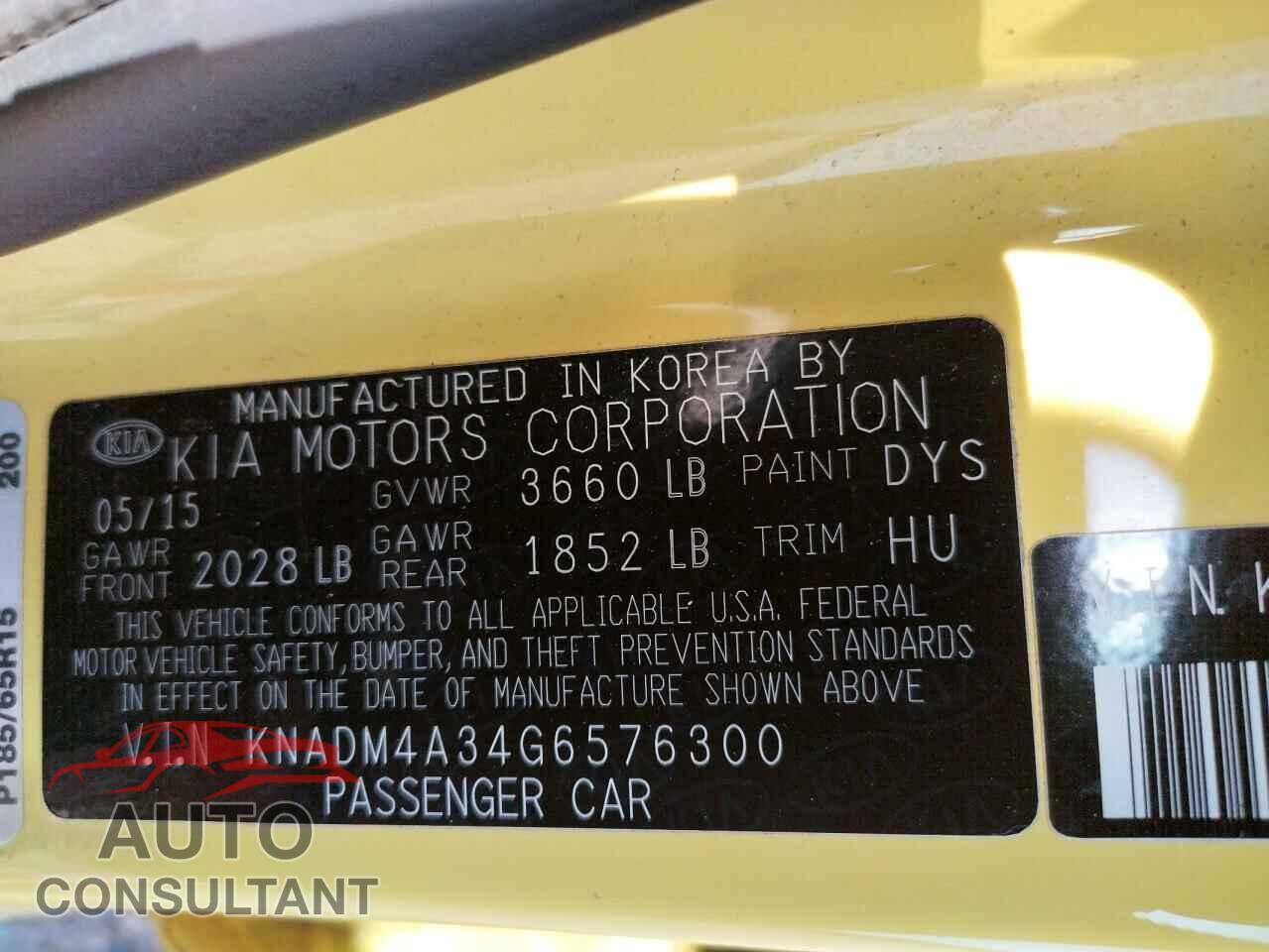 KIA RIO 2016 - KNADM4A34G6576300