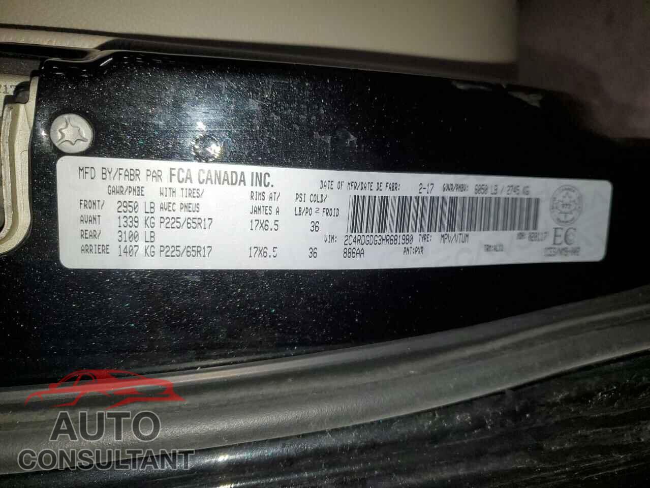 DODGE CARAVAN 2017 - 2C4RDGDG3HR681980
