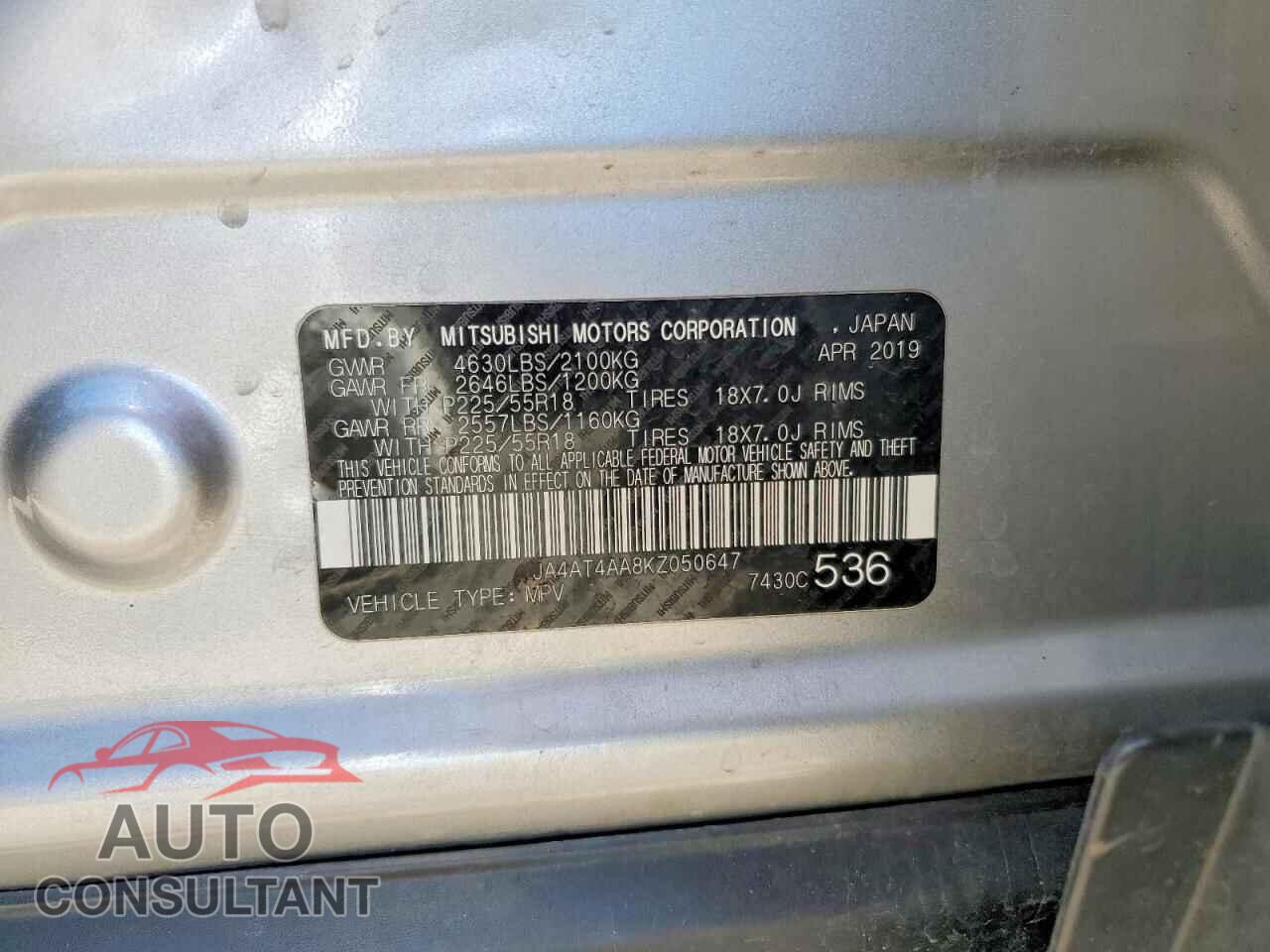 MITSUBISHI ECLIPSE 2019 - JA4AT4AA8KZ050647