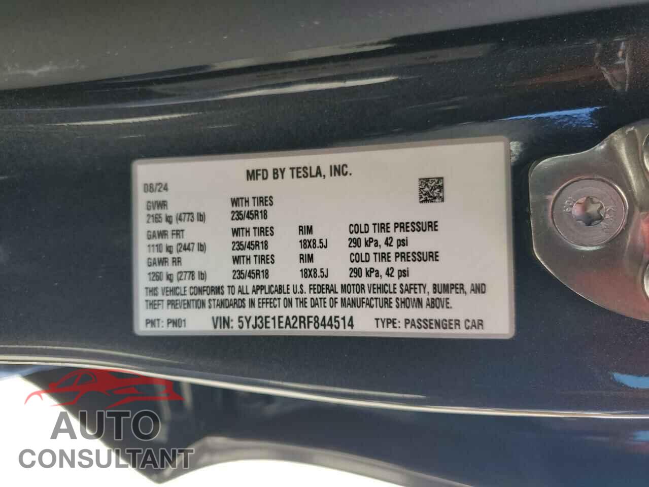 TESLA MODEL 3 2024 - 5YJ3E1EA2RF844514