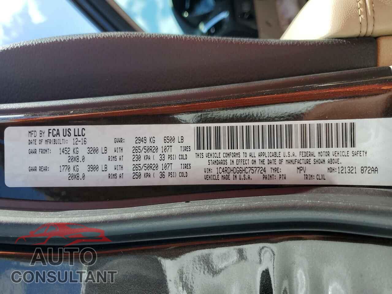DODGE DURANGO 2017 - 1C4RDHDG6HC757724