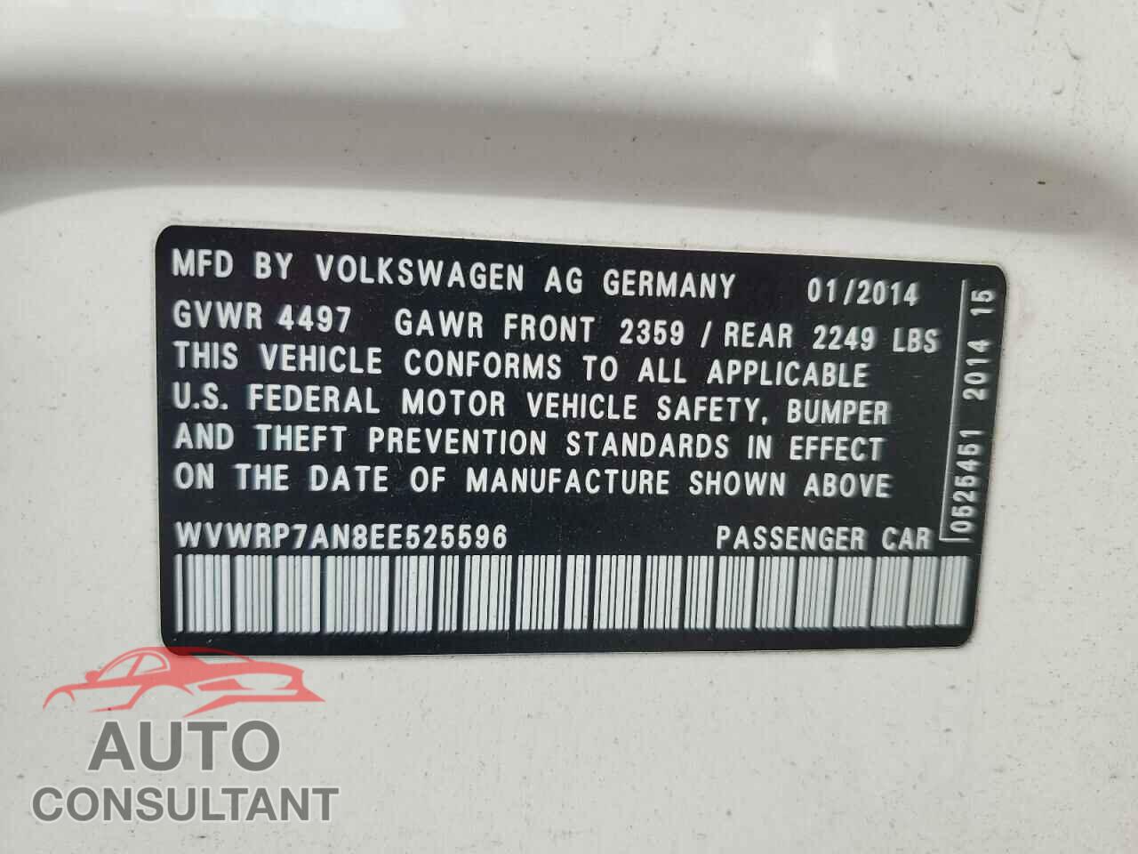 VOLKSWAGEN CC 2014 - WVWRP7AN8EE525596