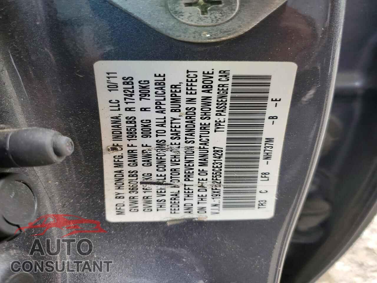 HONDA CIVIC 2012 - 19XFB2F55CE314287