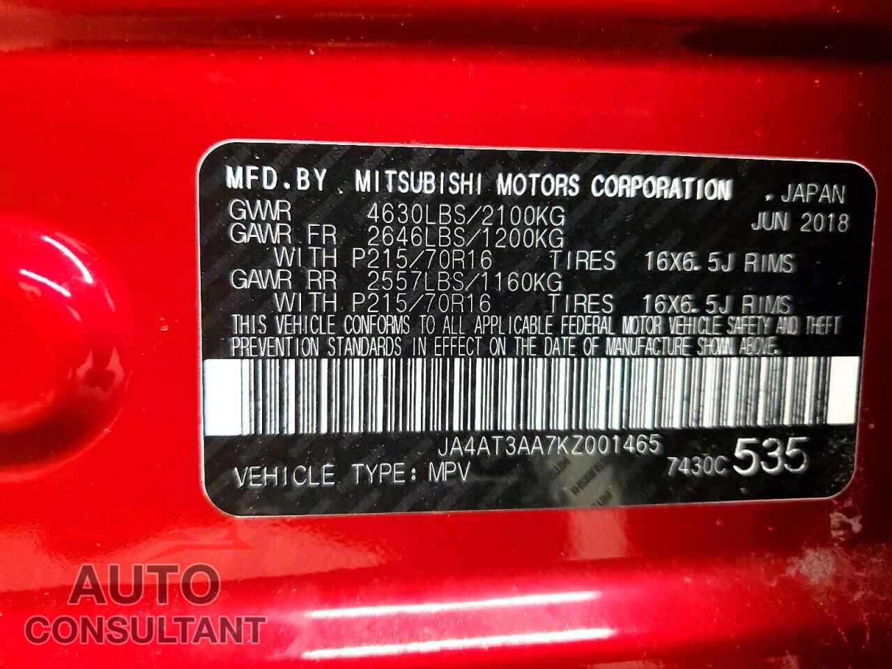 MITSUBISHI ECLIPSE 2019 - JA4AT3AA7KZ001465