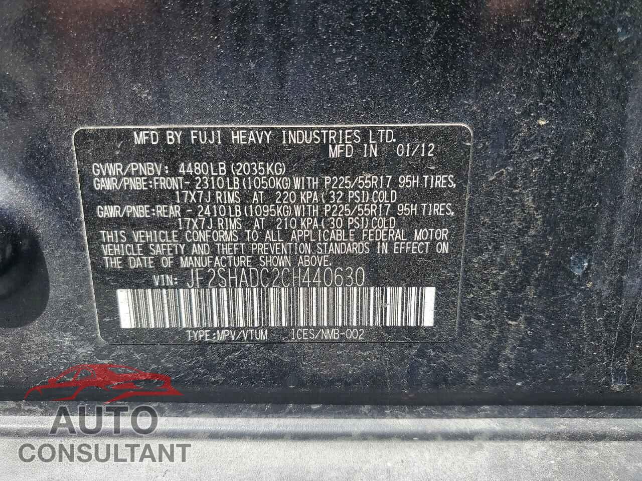 SUBARU FORESTER 2012 - JF2SHADC2CH440630