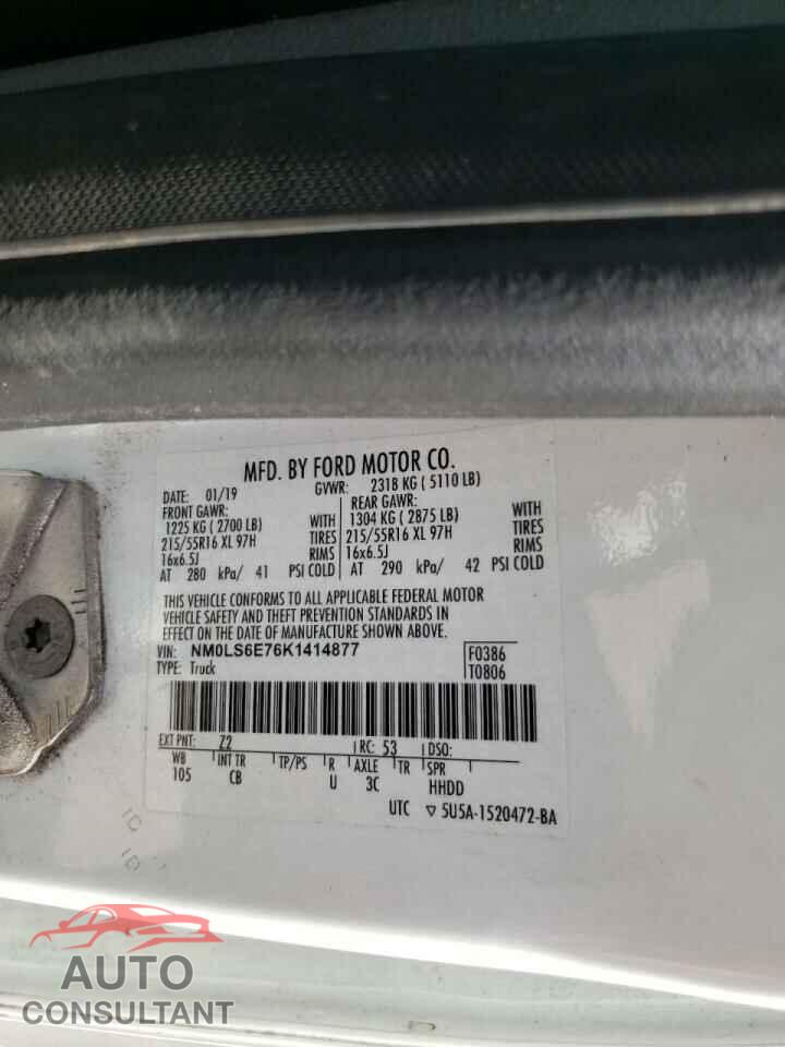 FORD TRANSIT 2019 - NM0LS6E76K1414877