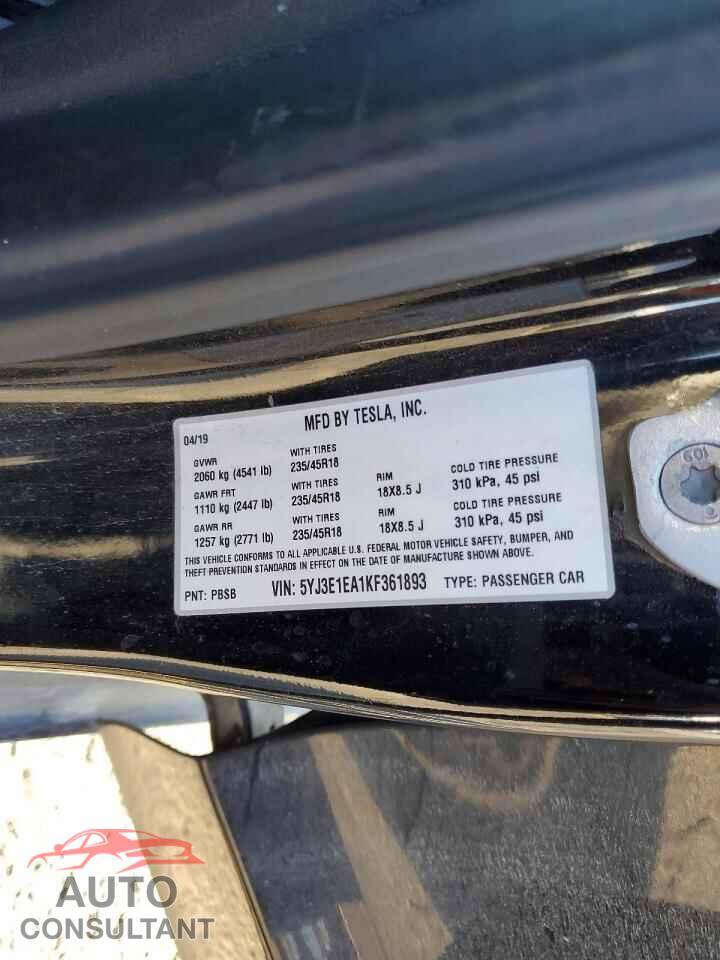 TESLA MODEL 3 2019 - 5YJ3E1EA1KF361893