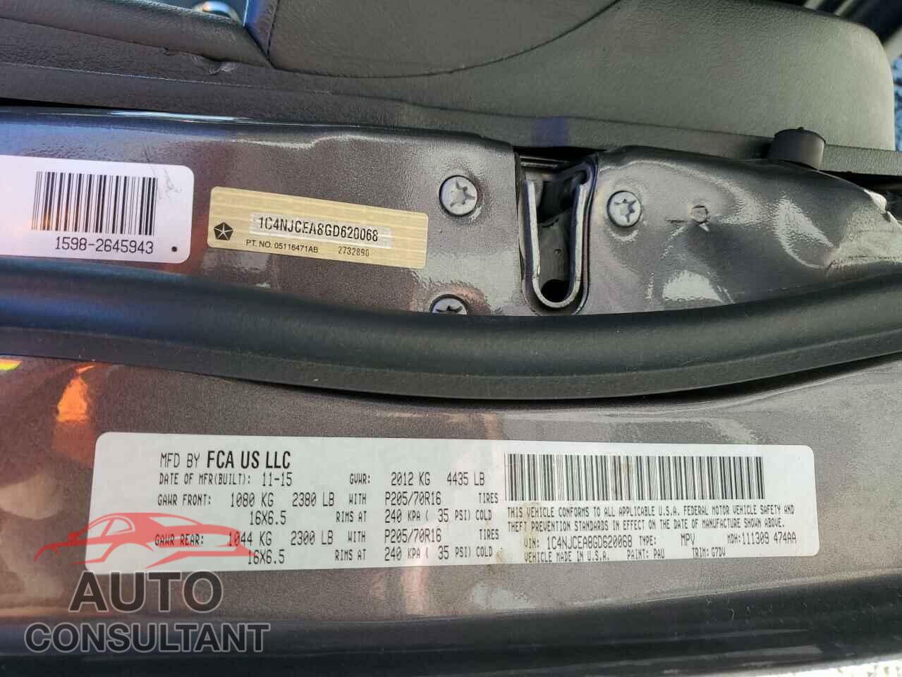 JEEP COMPASS 2016 - 1C4NJCEA8GD620068