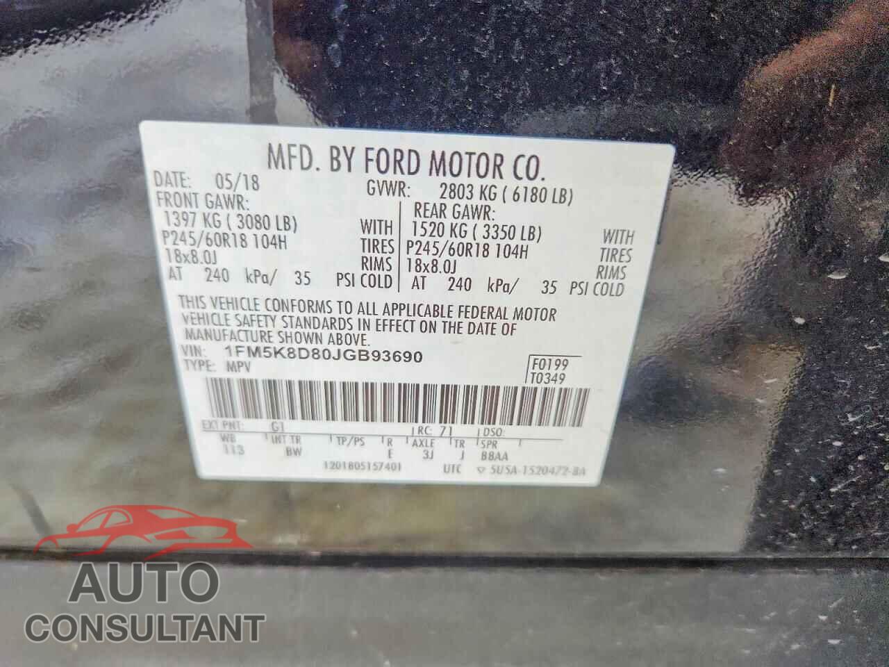 FORD EXPLORER 2018 - 1FM5K8D80JGB93690