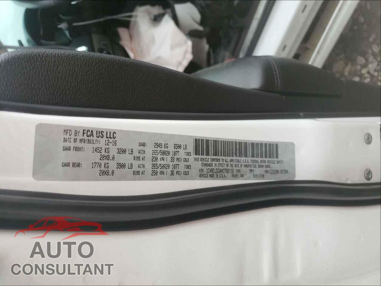 DODGE DURANGO 2017 - 1C4RDJDG0HC758116