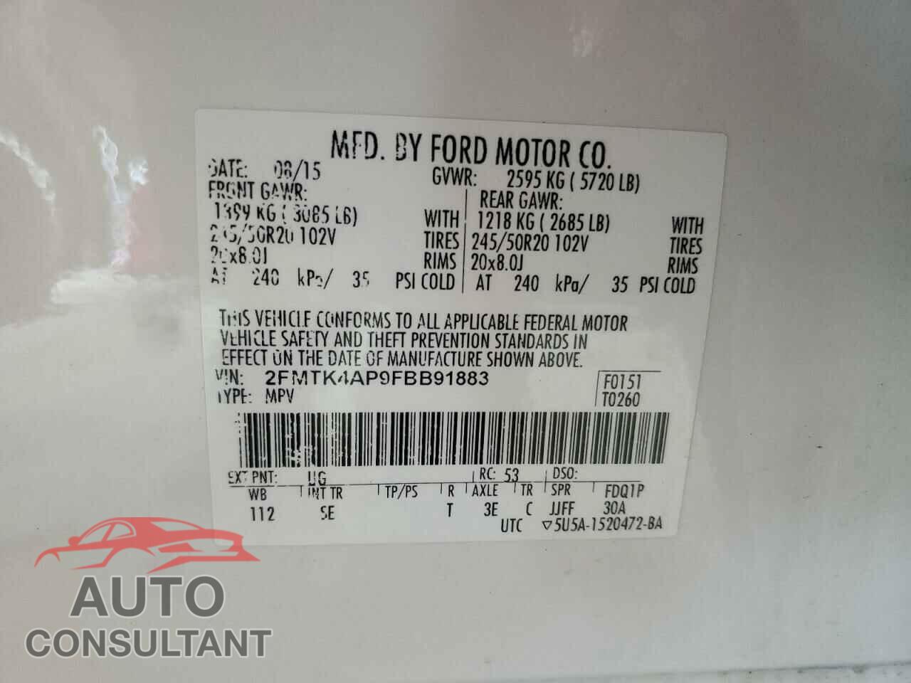 FORD EDGE 2015 - 2FMTK4AP9FBB91883
