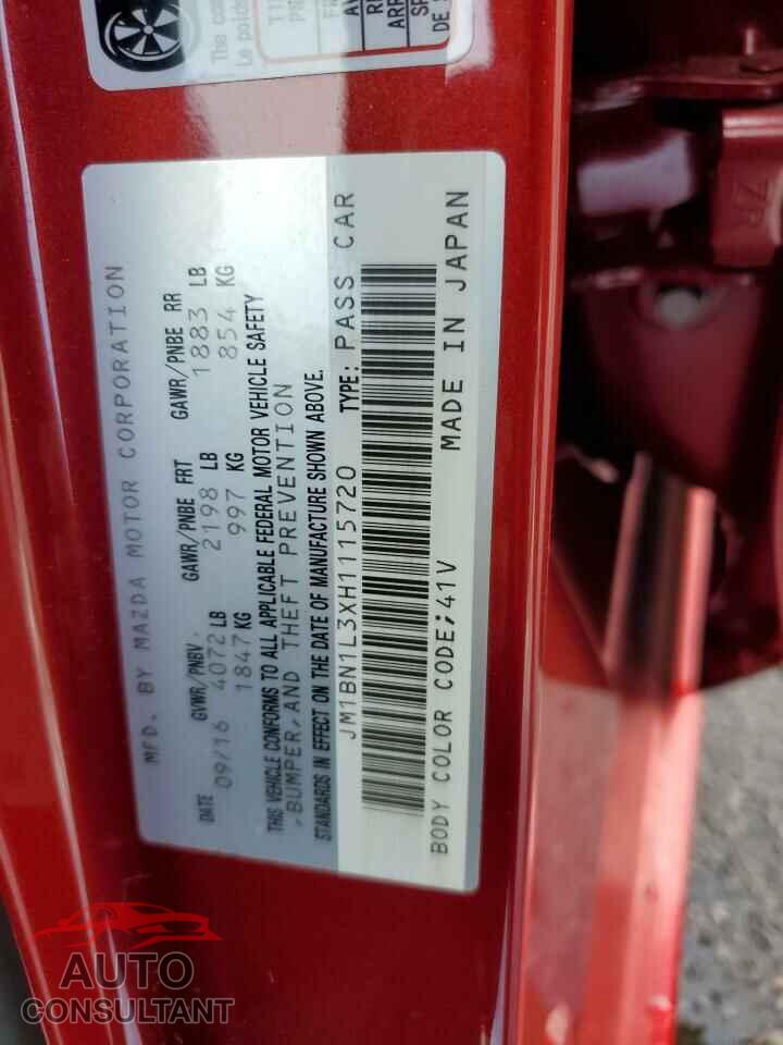MAZDA 3 2017 - JM1BN1L3XH1115720
